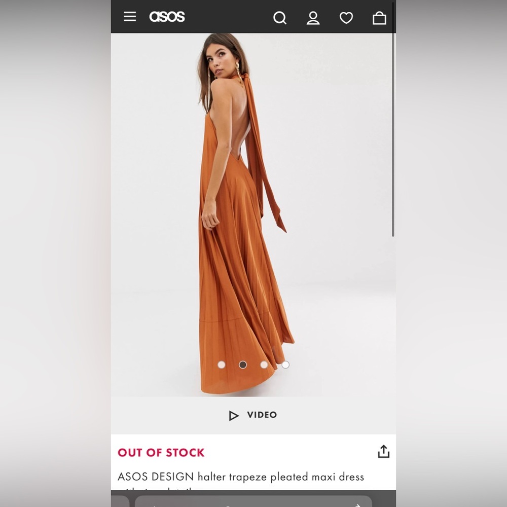 ASOS DESIGN halter trapeze pleated maxi dress with ring detail